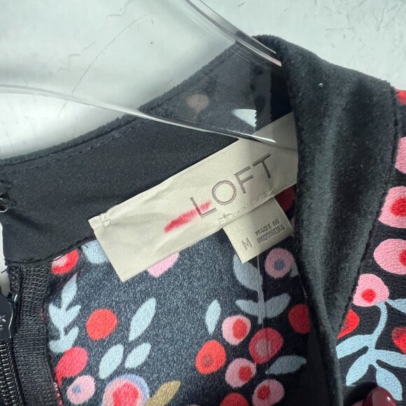 NWT LOFT Long Sleeve Berry Print Velvet Trim Shift Dress Size Medium M NEW - Picture 8 of 14